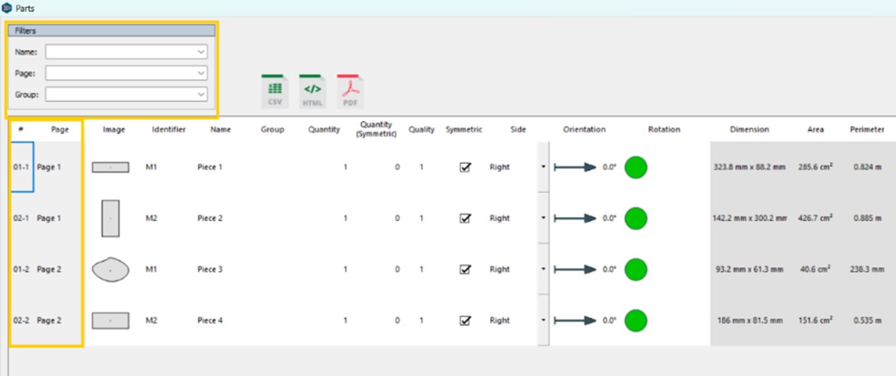Parts list dialog improvements